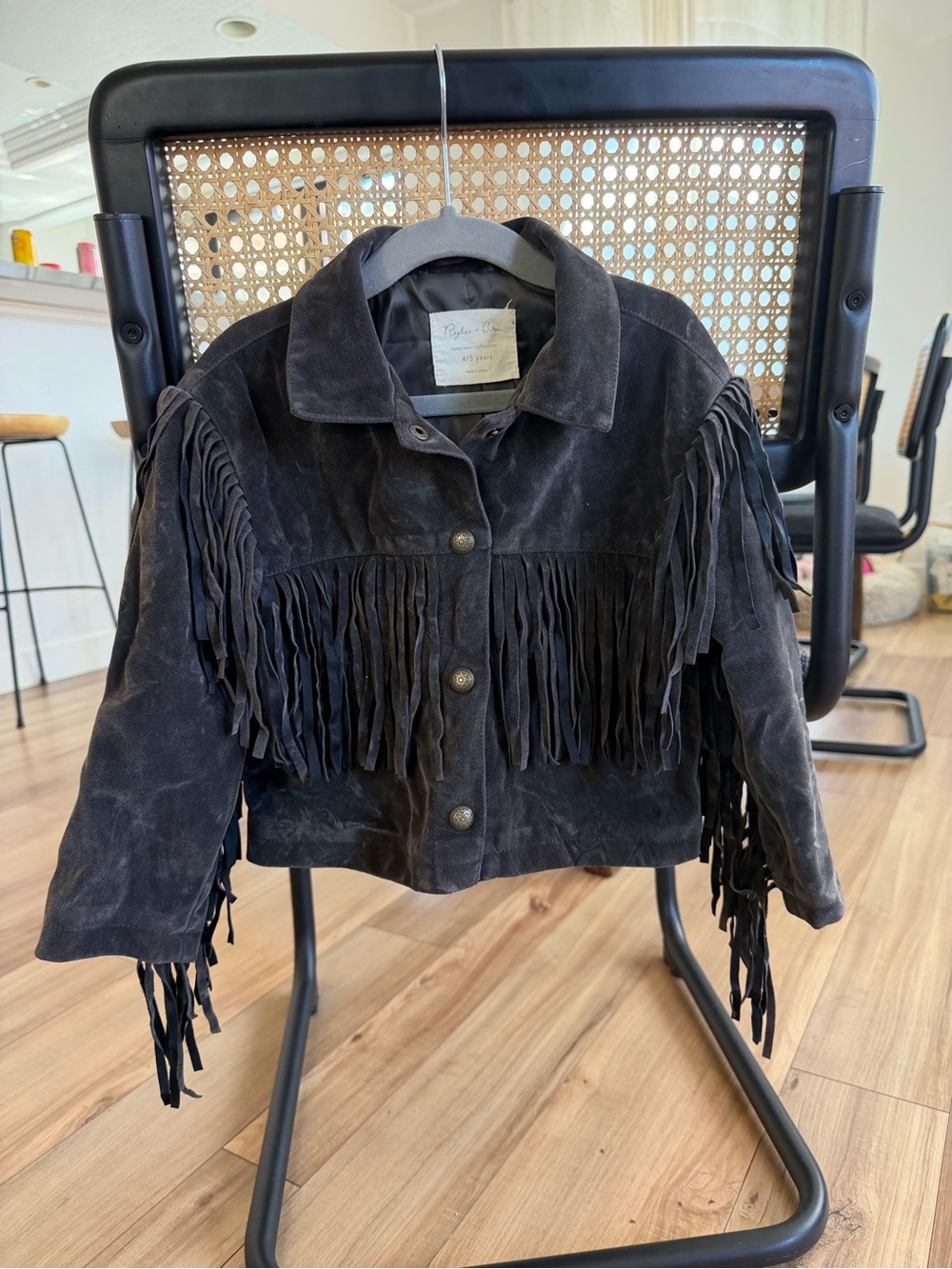 Rylee + Cru Grey Suede Fringe Kids Jacket
